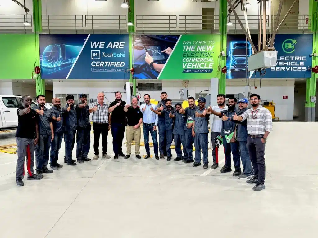 Autotech Training during the delivery of IMI Levels 2 & 3 Heavy Electric Vehicle Training to 14 vehicle technicians at Petromin’s flagship Commercial Vehicle Centre (PCVC) in Riyadh.