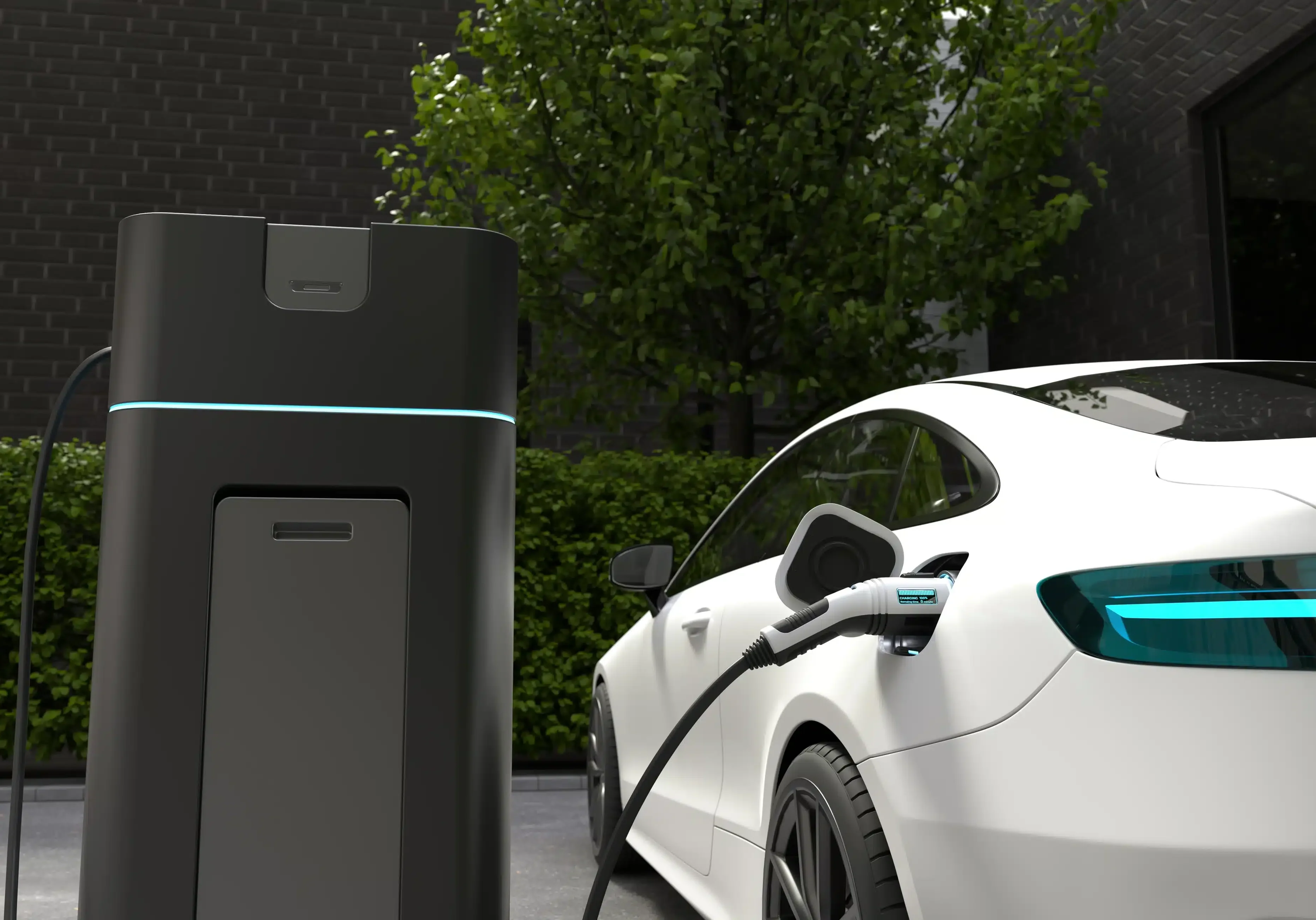 Electric vehicle being charged at a public charger